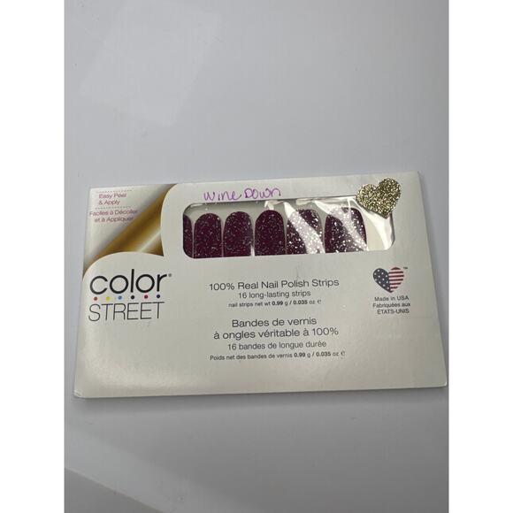 NWT Color Street "Wine Down" Deep Red Silver Glitter Nail Strips - Picture 2 of 4